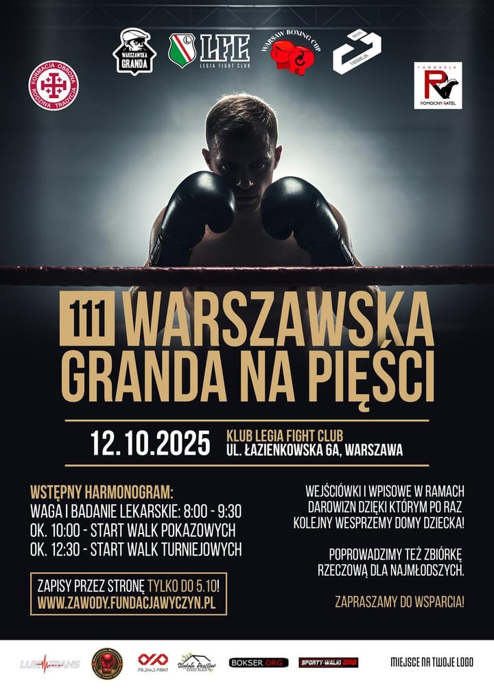 Zapraszamy na 111 Warszawską Grandę na Pięści - zapisy tylko do do 5.10